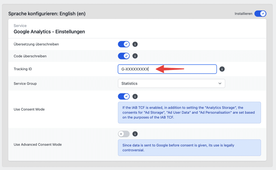 Borlabs Cookie - Google Analytics Tracking ID eintragen