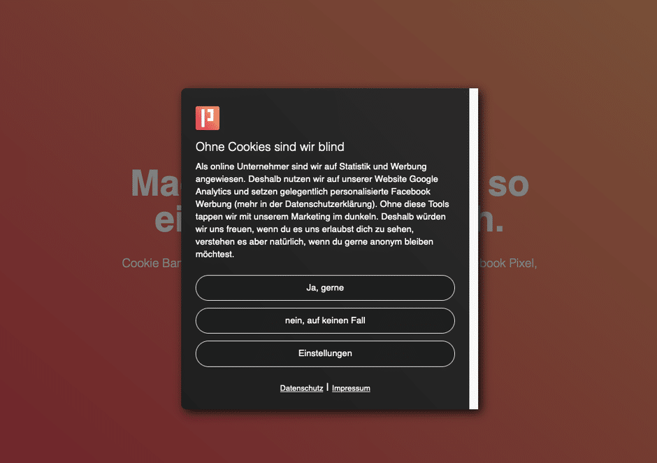 DSGVO Pixelmate Cookie Banner auf WordPress Website