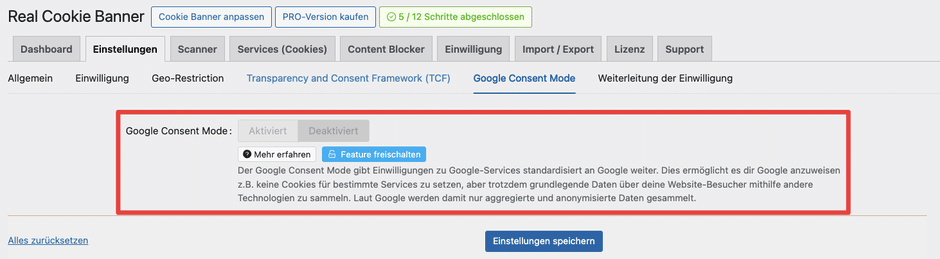 Real Cookie Banner: Google Consent Mode aktivieren